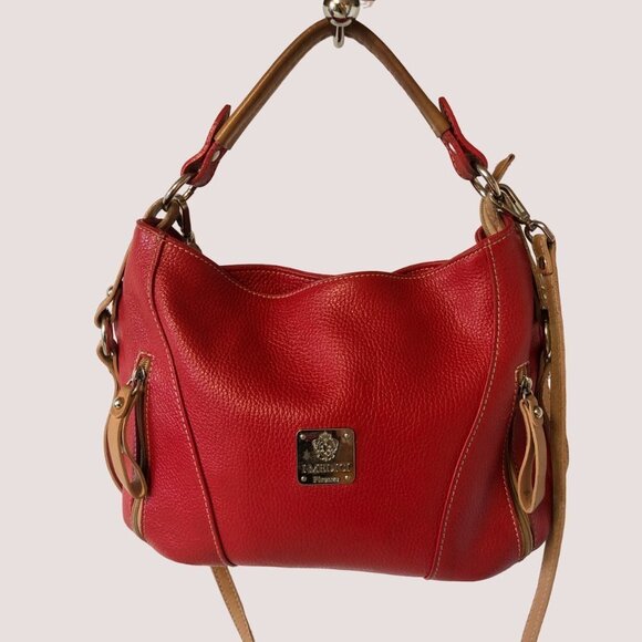 I Medici Firenze Italian Pebbled Leather Red & Tan Crossbody Shoulder Bag Purse - Picture 1 of 16